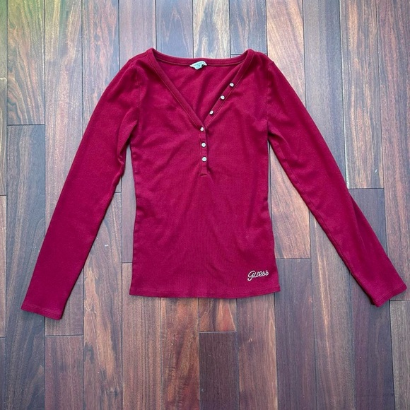 Guess Ribbed Henley Top - Picture 1 of 6